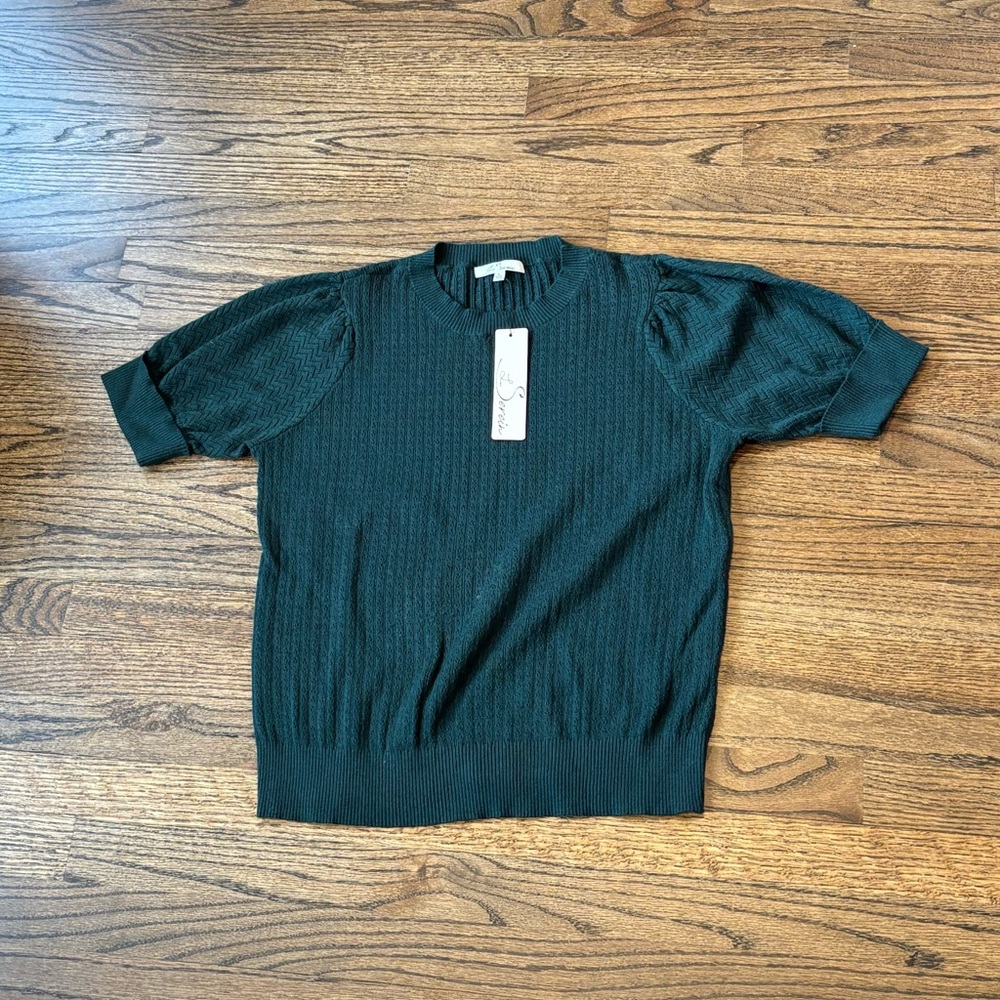 Les Serein Pointelle Short Sleeve Sweater - Green - Women’s Size Large